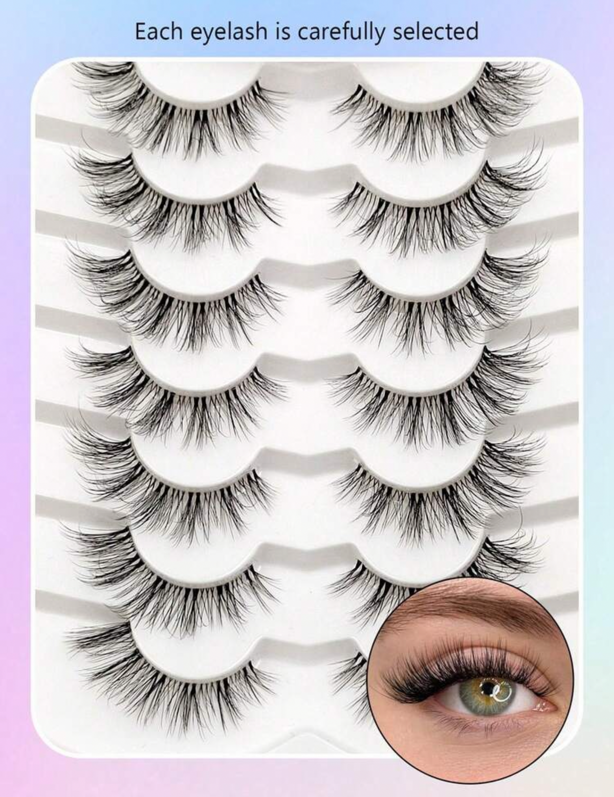 Faux cils 7 paires en forme d’oeil de chat, naturels et effilés