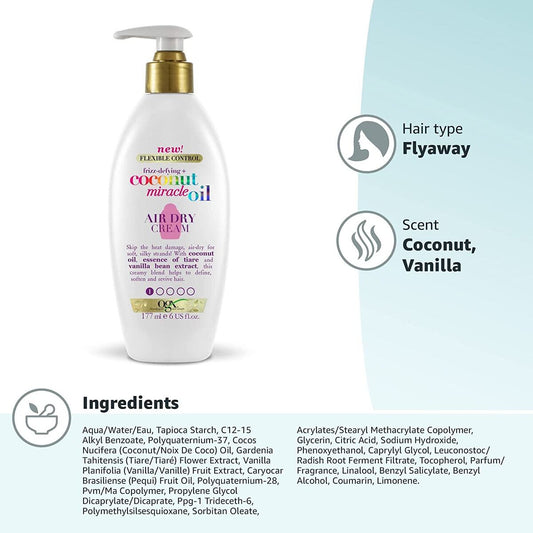 OGX Coconut Miracle Oil Leave In Air-Dry Hair Cream, 177 ml