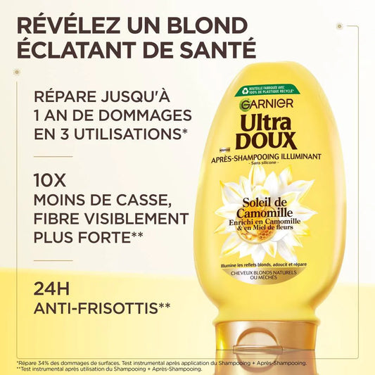 Garnier Ultra Doux Après-Shampoing Camomille Ensoleillée et Miel de Fleurs, 250ml