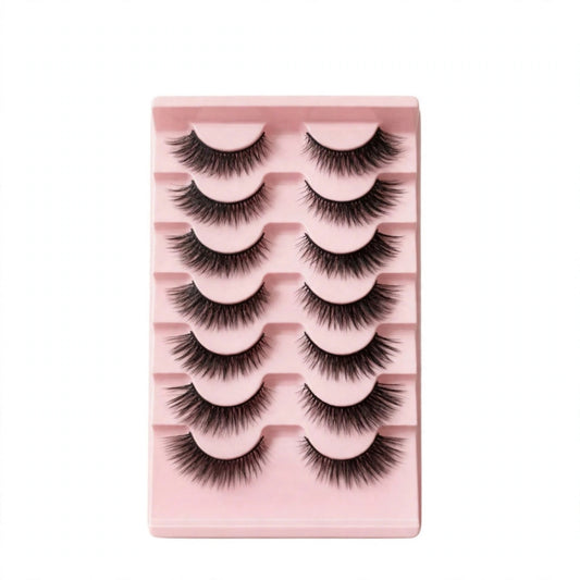 Faux cils 7 paires 3D transparents à tige, style naturel à rayures croisées