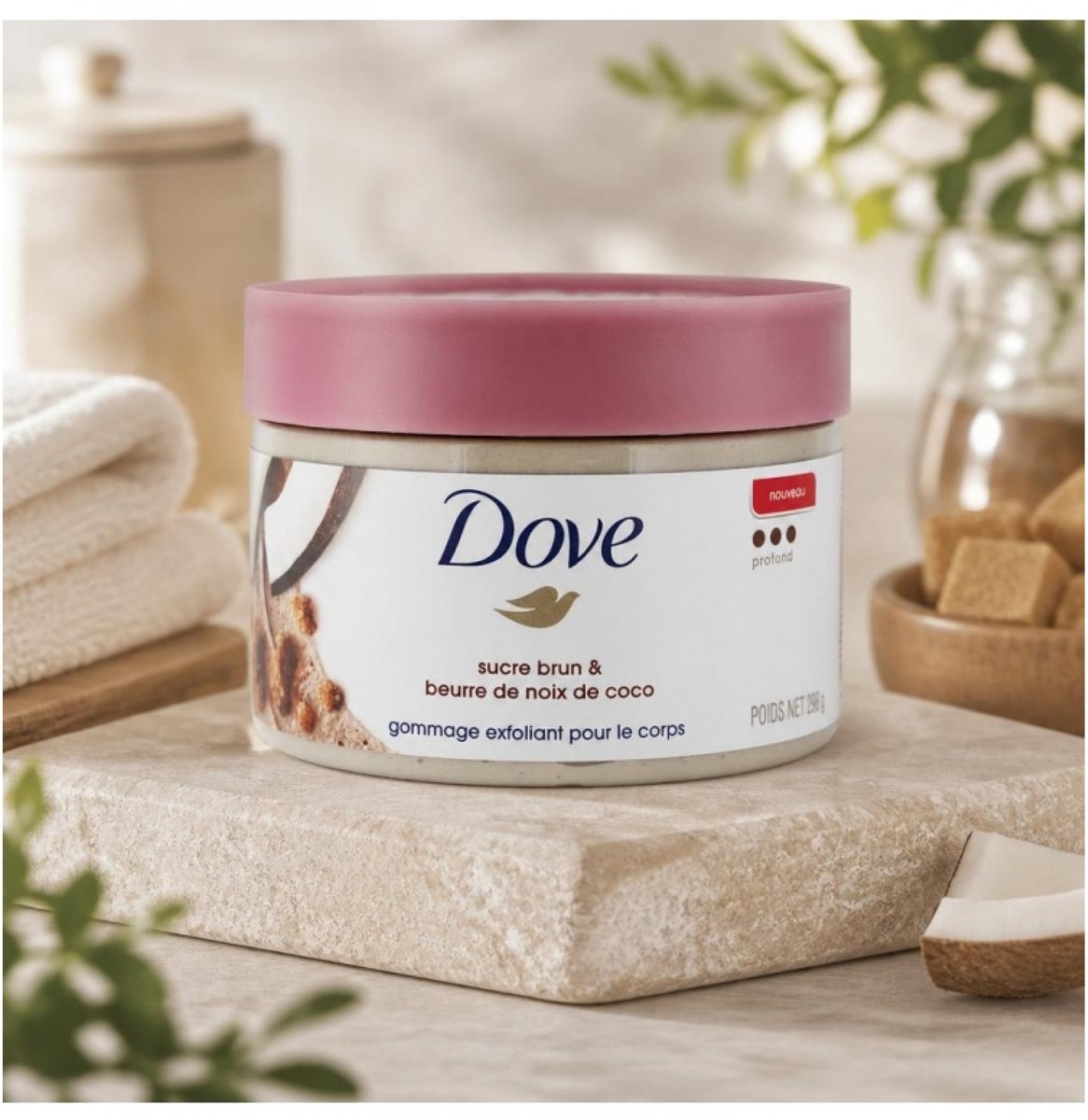 Dove gommage exfoliant sucre brun & beurre de noix de coco 298ml